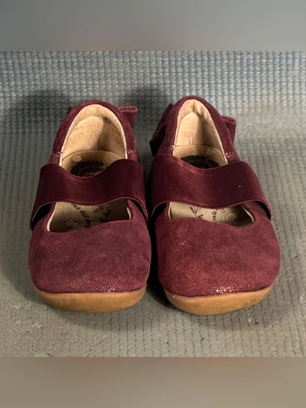 Livie & Luca Ballet Bows Flat Burgundy Shimmer Suede Shoes Toddler Size 8C